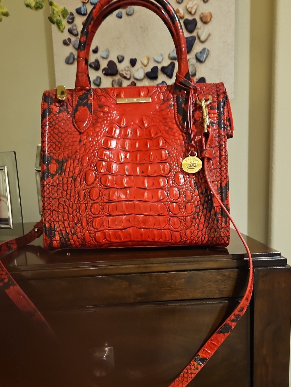 Brahmin red Croc-Embossed Structured Satchel Handbag Small Caroline